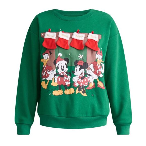 NEW NWT Green Sz XS MICKEY MOUSE Christmas Holiday LIGHT UP Roomy Sweatshirt - Picture 2 of 4